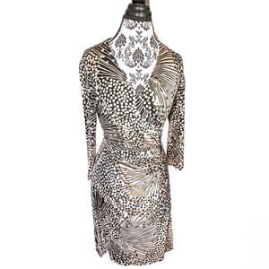 Trina Turk Cream Brown Print Wrap Dress size 10